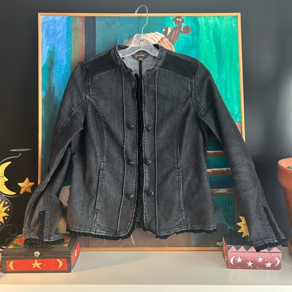 Denver Hayes Dark Gray Lace Velvet Jean Jacket Blazer Medium - Picture 14 of 14